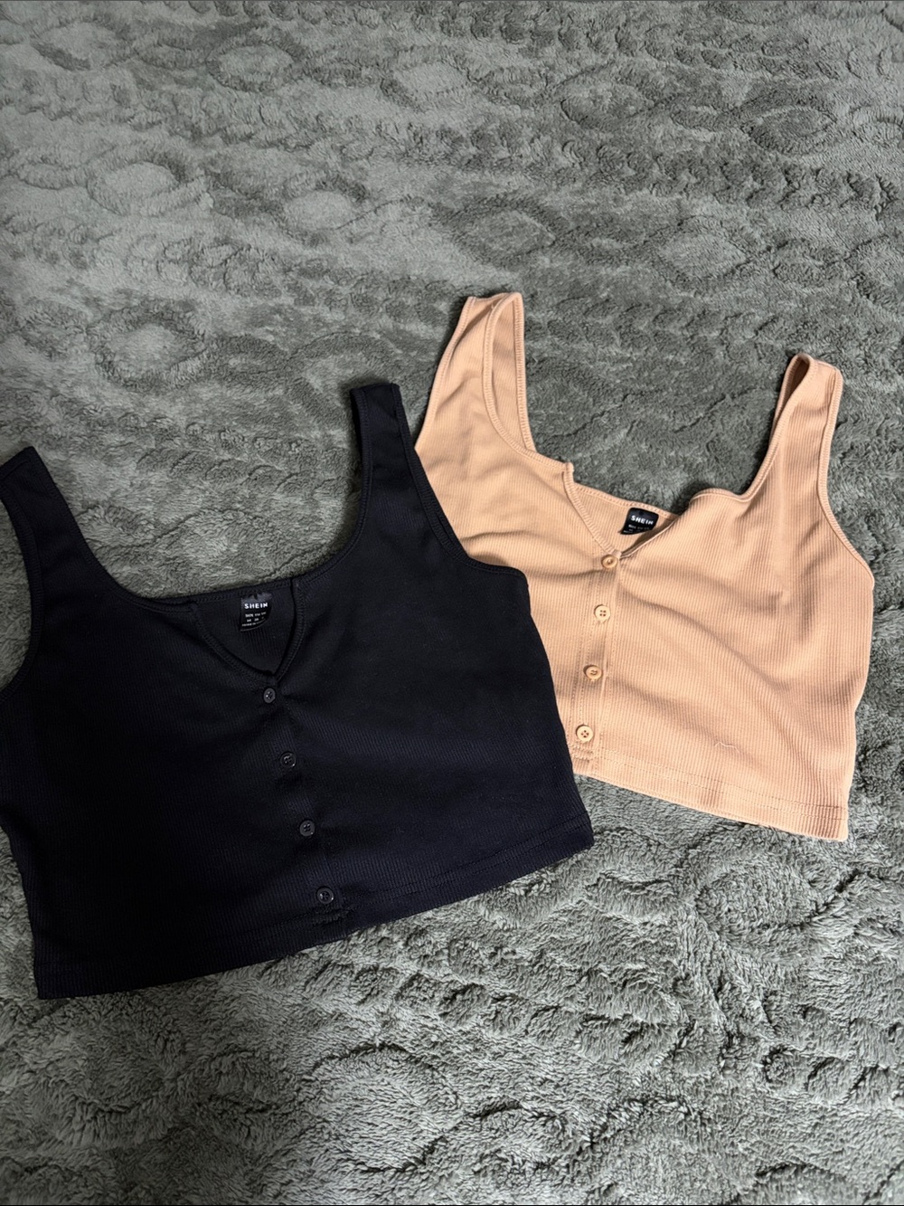 SHEIN Black & Beige Ribbed Button-Front Crop Tank Duo tops 2 for $10